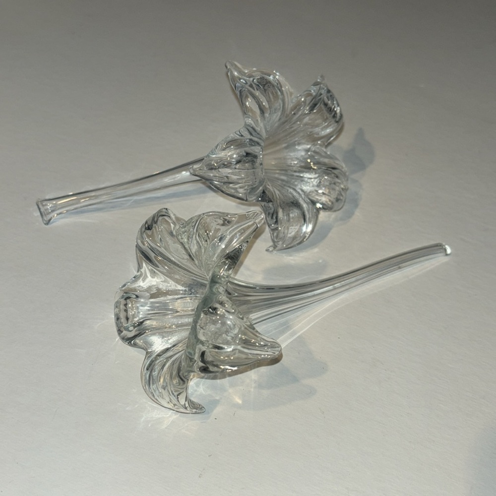 Vintage Pair of Blown Glass Epergne Trumpet Flower Vases No Damage